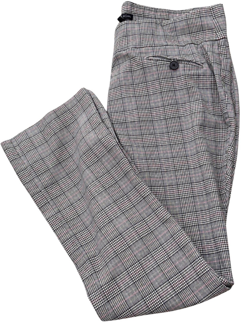 Tailored Gray Plaid Dress Pants with Pink Accent